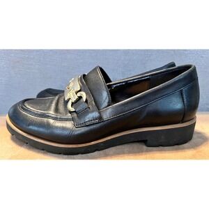 Kate Spade Black Leather Loafer Shoes Gold Spade Bit Chunky Platform Women US 8M